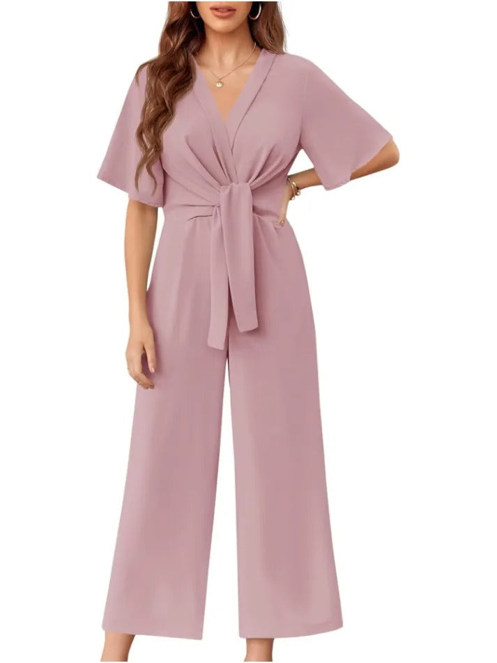 Severa Diorio™ Womens Short Sleeve Tie Knot Front Wide Leg Jumpsuit