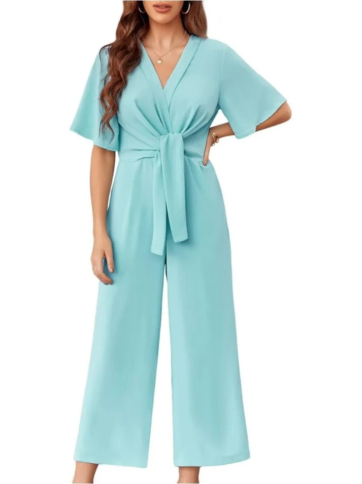 Severa Diorio™ Womens Short Sleeve Tie Knot Front Wide Leg Jumpsuit