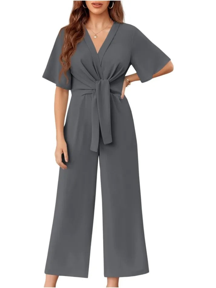 Severa Diorio™ Womens Short Sleeve Tie Knot Front Wide Leg Jumpsuit