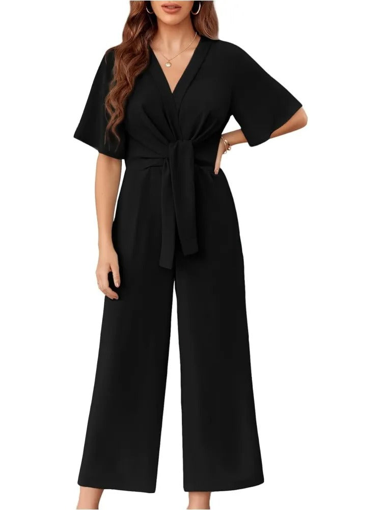 Severa Diorio™ Womens Short Sleeve Tie Knot Front Wide Leg Jumpsuit