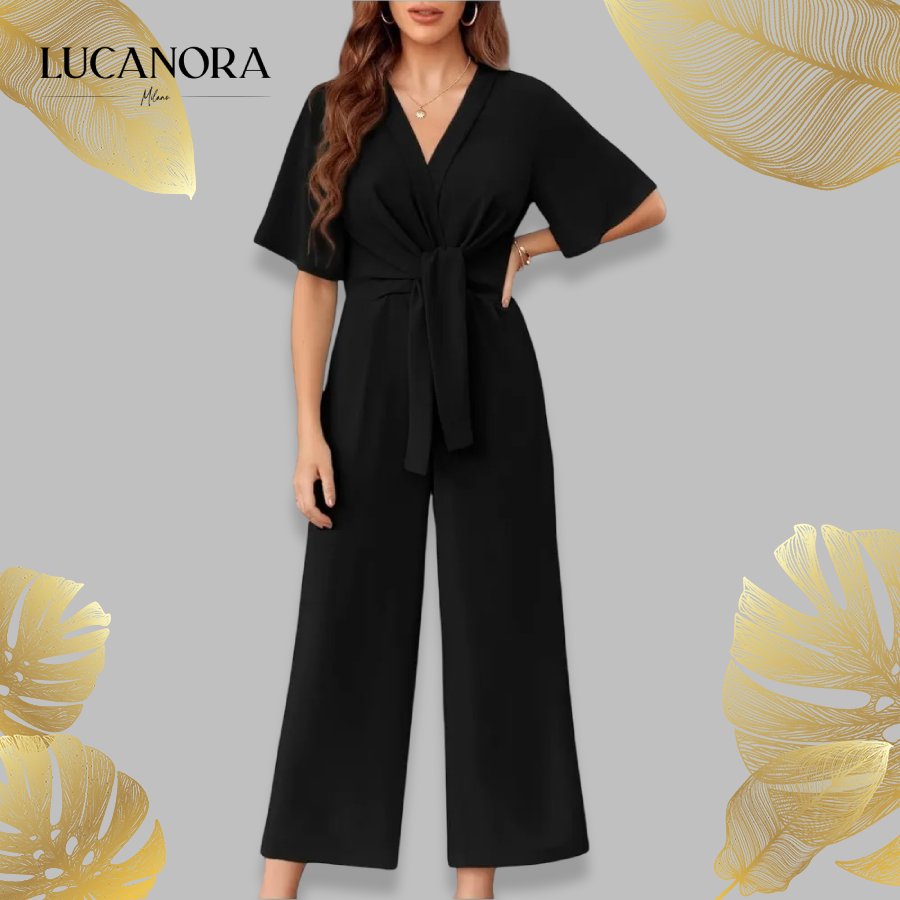 Severa Diorio™ Womens Short Sleeve Tie Knot Front Wide Leg Jumpsuit