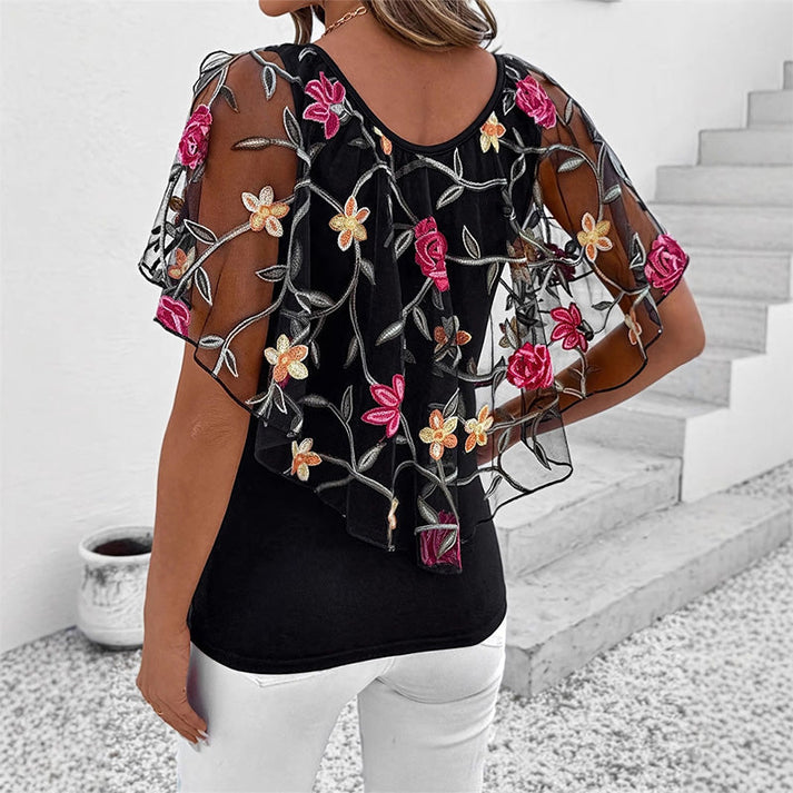Simona Olmo™ Women's Printed Mesh Patchwork Top