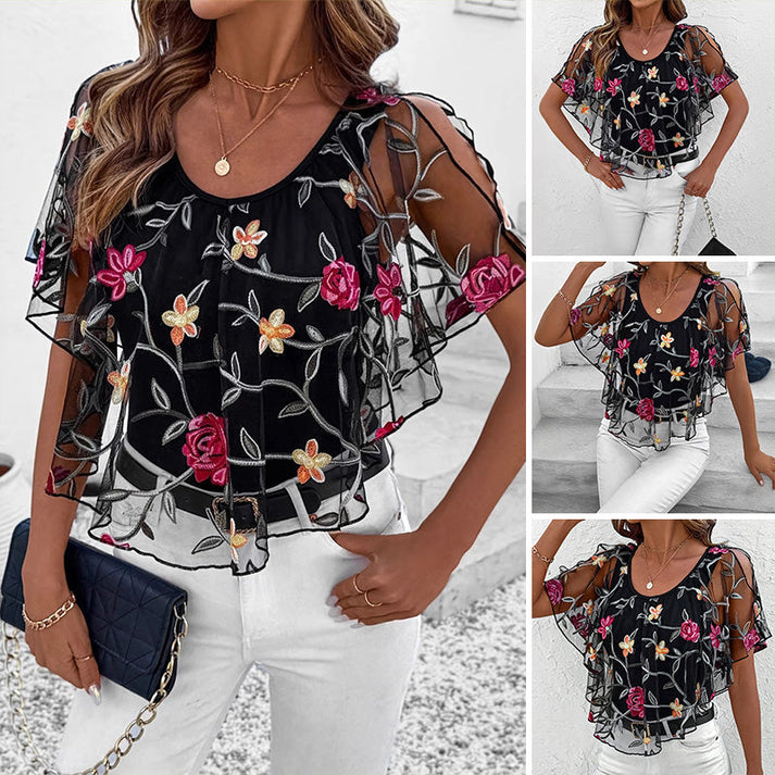 Simona Olmo™ Women's Printed Mesh Patchwork Top