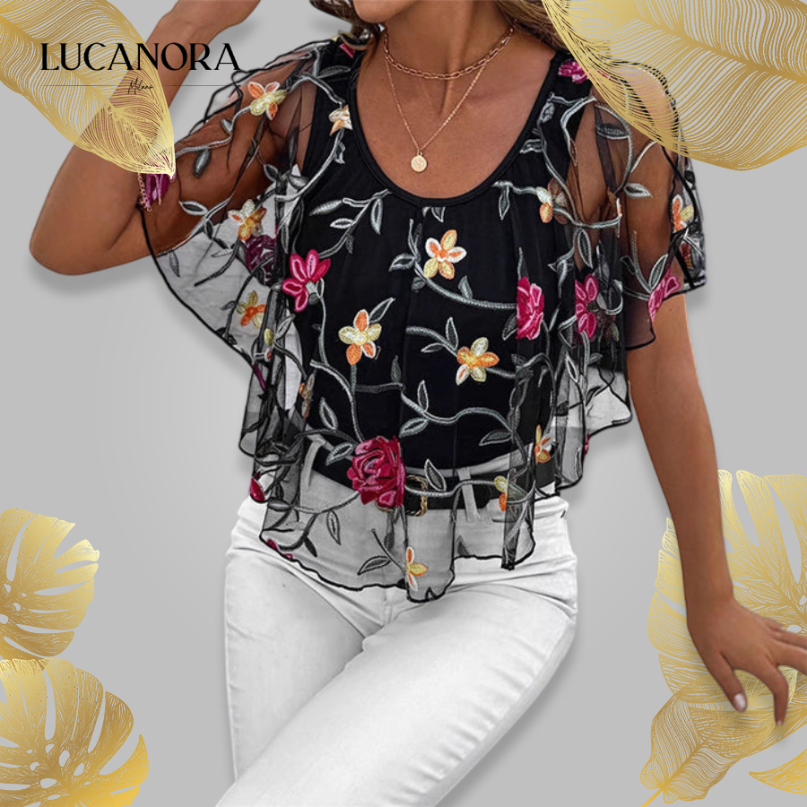Simona Olmo™ Women's Printed Mesh Patchwork Top