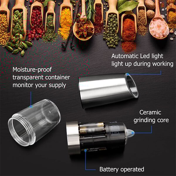 SpiceSage™ Automatic salt and pepper mills