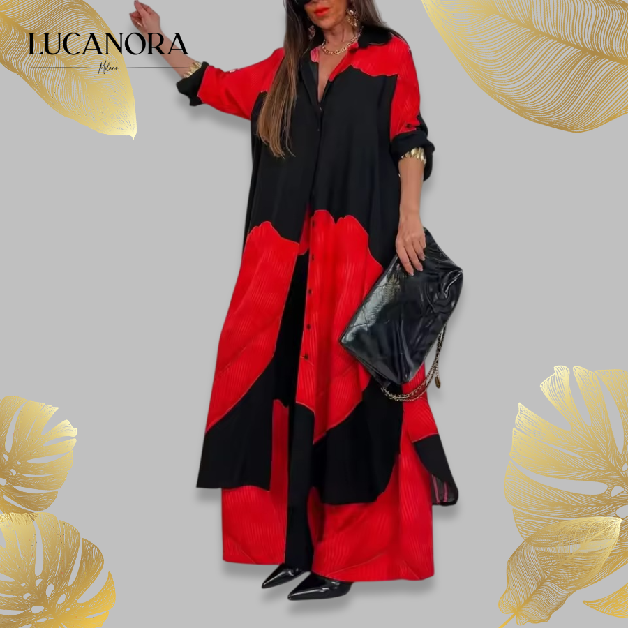 Susanna Perro™ V-neck Patchwork Printed Top and Pants Suit
