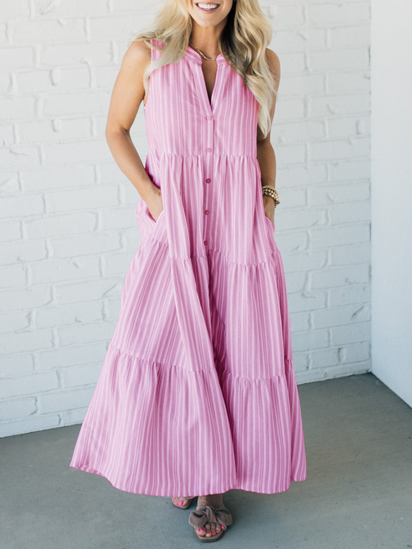 Taylor Lee™️ Striped V-neck dress
