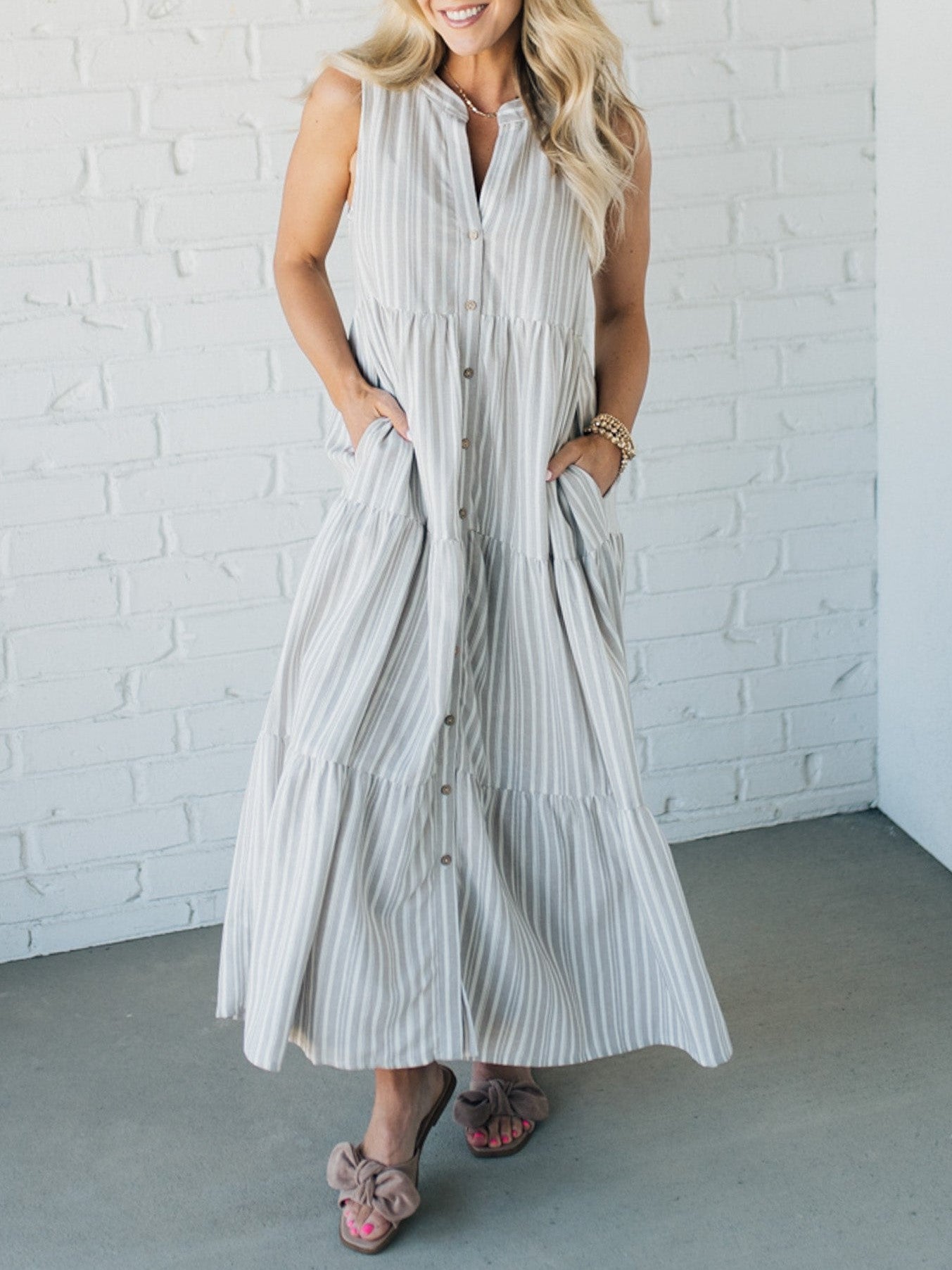 Taylor Lee™️ Striped V-neck dress