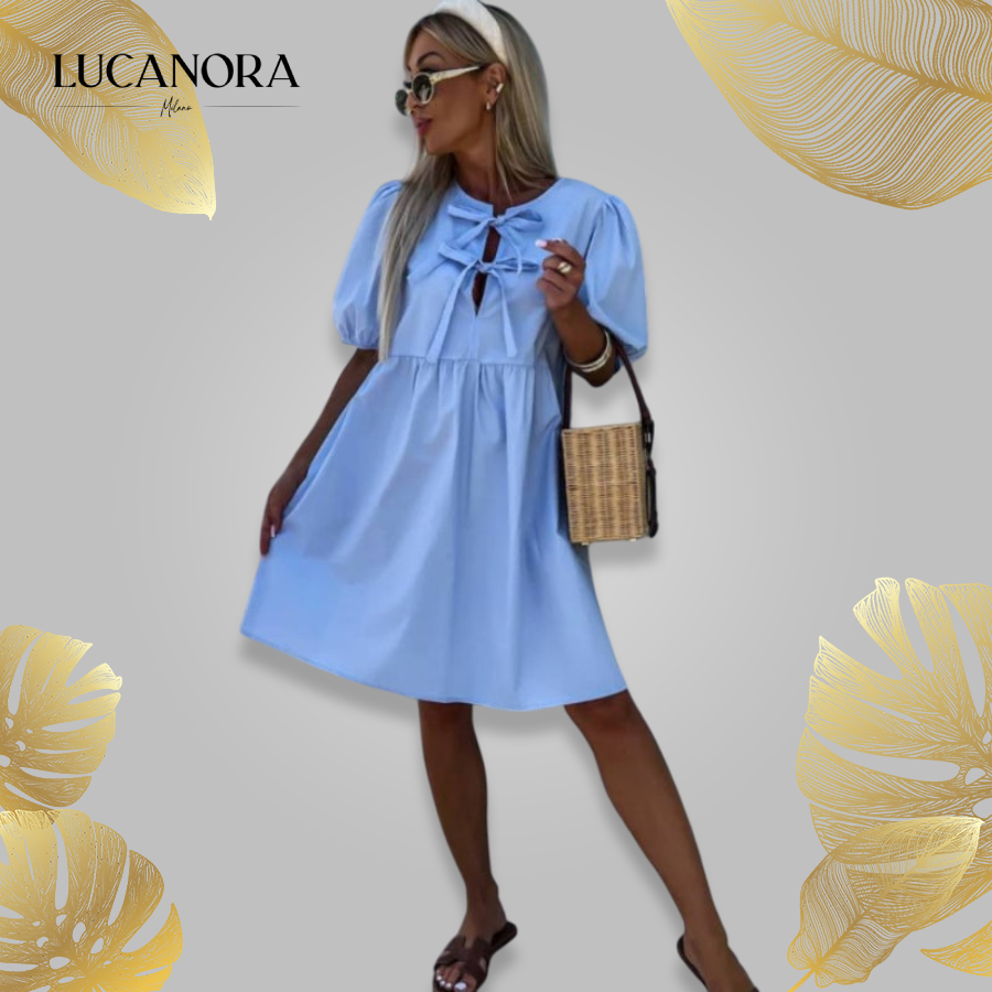 Telica Graci™ Women’s Trendy Bow Tie Front Puff Sleeve Dress