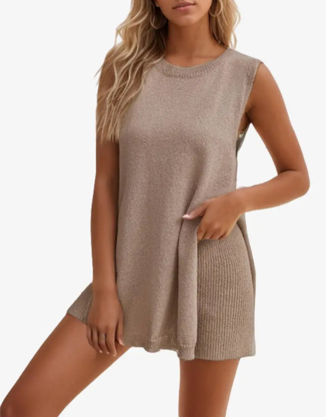 Vanessa Lucidi™ Loose casual round neck vest shorts knitted suit