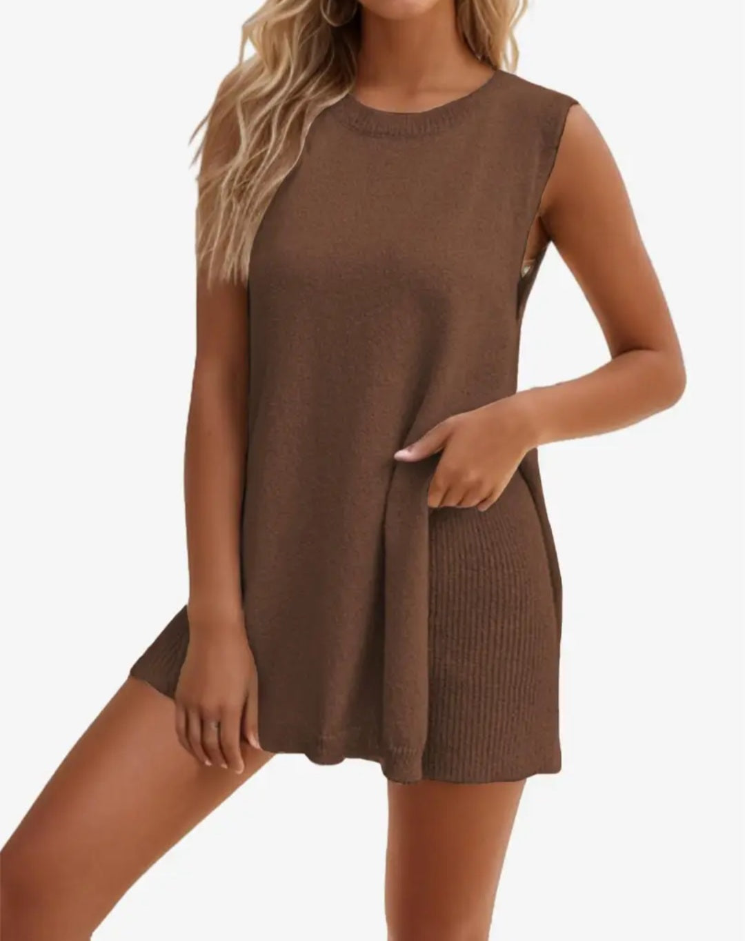 Vanessa Lucidi™ Loose casual round neck vest shorts knitted suit