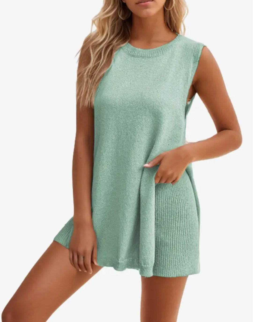 Vanessa Lucidi™ Loose casual round neck vest shorts knitted suit