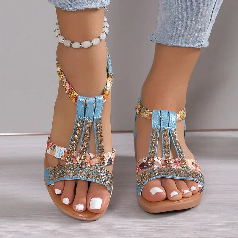 Héloïse Ross™ Summer sandals with rhinestones with open toe
