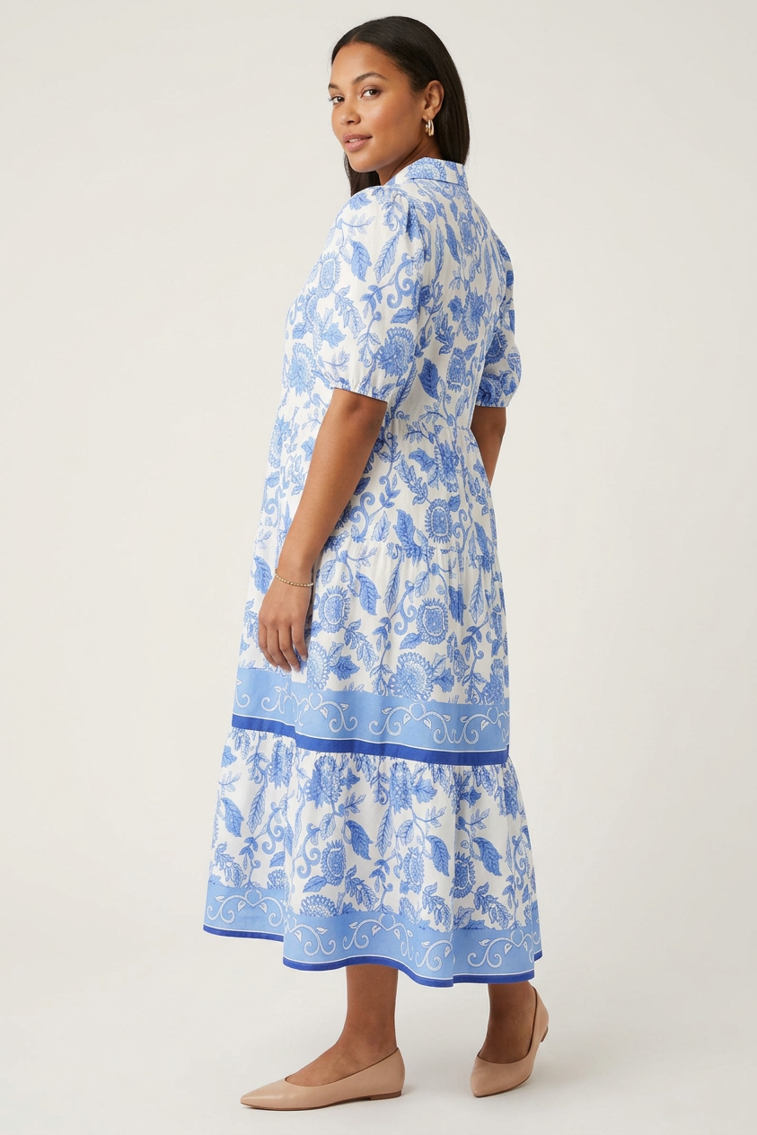 Lucia Lombardi™ Elegant Porcelain Vines Blue Dress