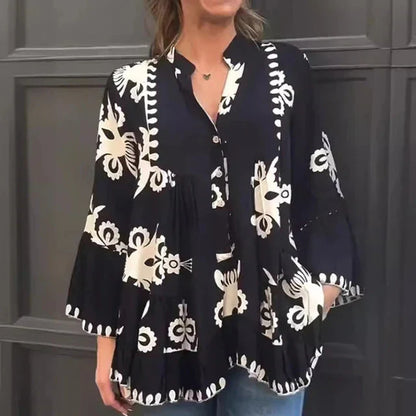 Ada Piemonte™ Boho style button front loose ruffle top