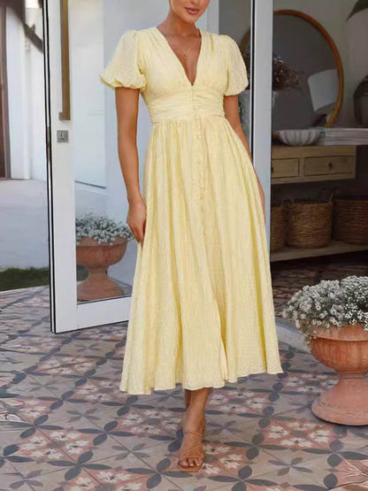 Adoncia Avila™ Rustic maxi dress with puff sleeves and v-neck