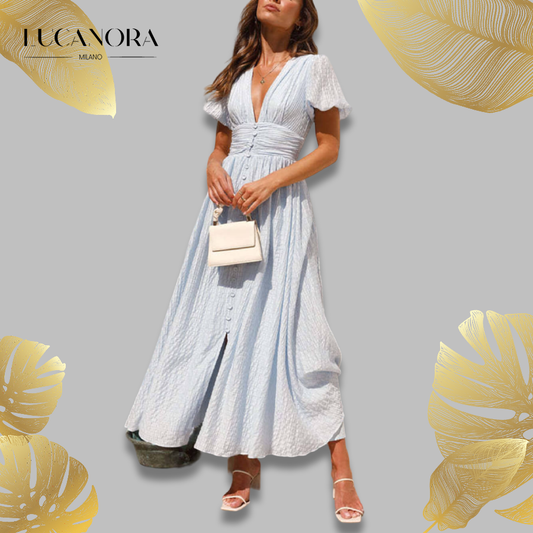 Adoncia Avila™ Rustic maxi dress with puff sleeves and v-neck