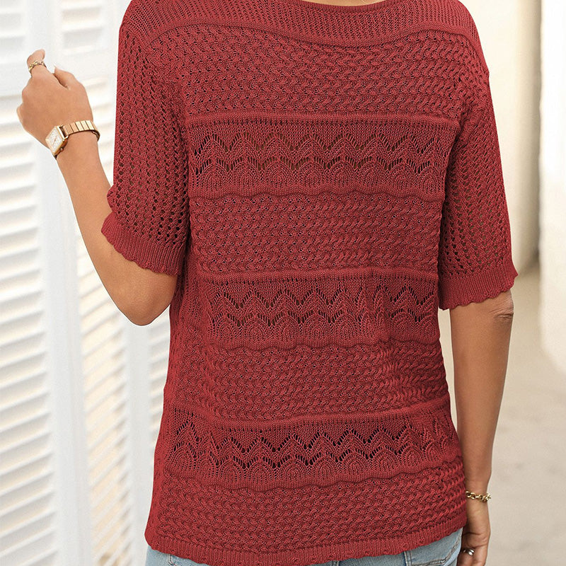 Ambra Merola™ Women's short sleeve sweater with hollow pattern