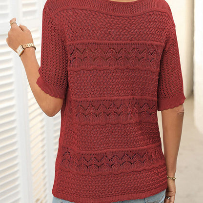 Ambra Merola™ Women's short sleeve sweater with hollow pattern