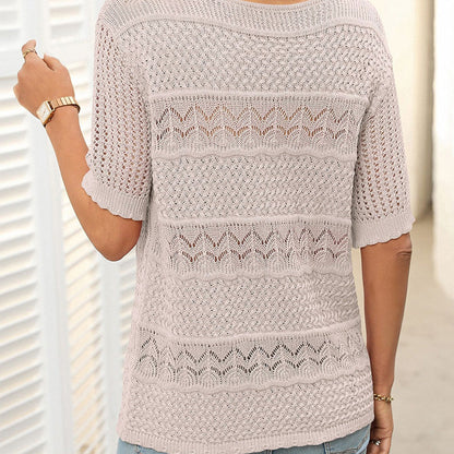 Ambra Merola™ Women's short sleeve sweater with hollow pattern