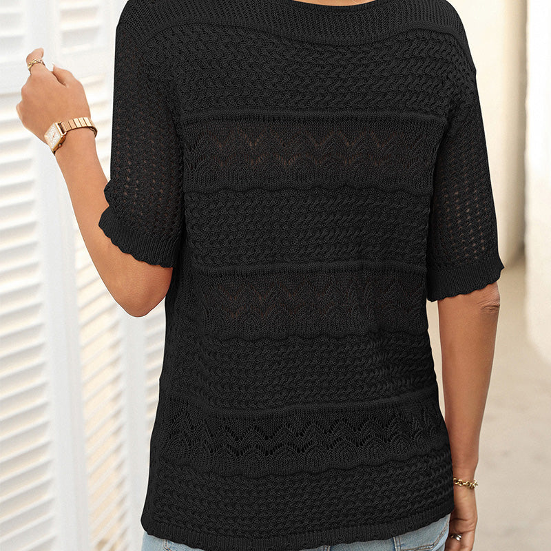 Ambra Merola™ Women's short sleeve sweater with hollow pattern
