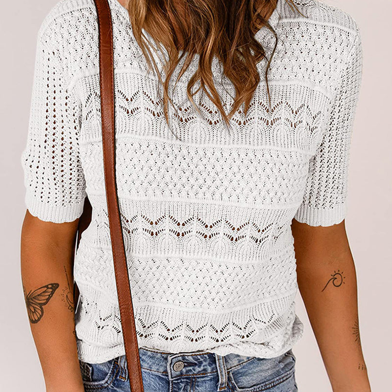 Ambra Merola™ Women's short sleeve sweater with hollow pattern