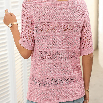 Ambra Merola™ Women's short sleeve sweater with hollow pattern