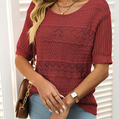 Ambra Merola™ Women's short sleeve sweater with hollow pattern
