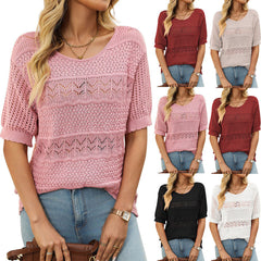 Ambra Merola™ Women's short sleeve sweater with hollow pattern