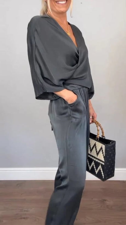 Ancilla Monti™ Women's Fashionable Comfortable V Neck Jumpsuit