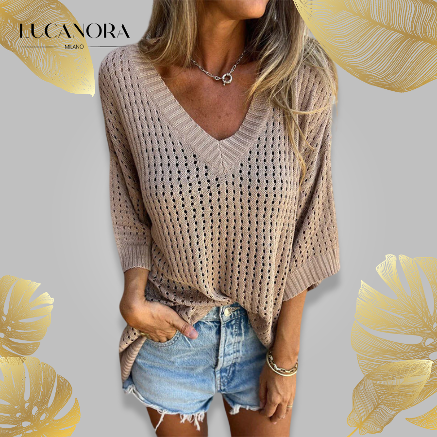 Aubree™️ V-neck hollow knit top