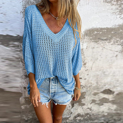 Aubree™️ V-neck hollow knit top