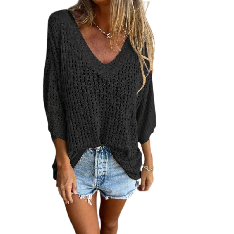 Aubree™️ V-neck hollow knit top