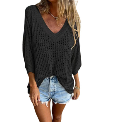 Aubree™️ V-neck hollow knit top