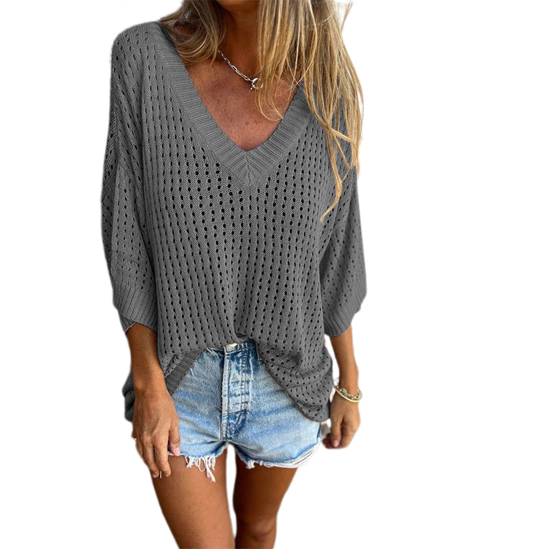 Aubree™️ V-neck hollow knit top