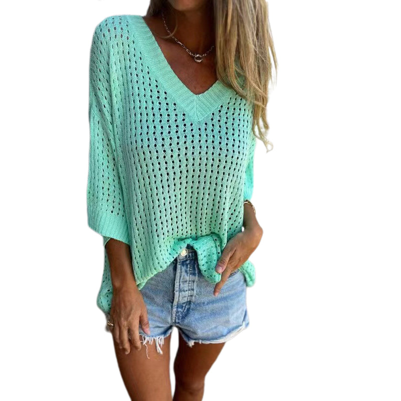 Aubree™️ V-neck hollow knit top