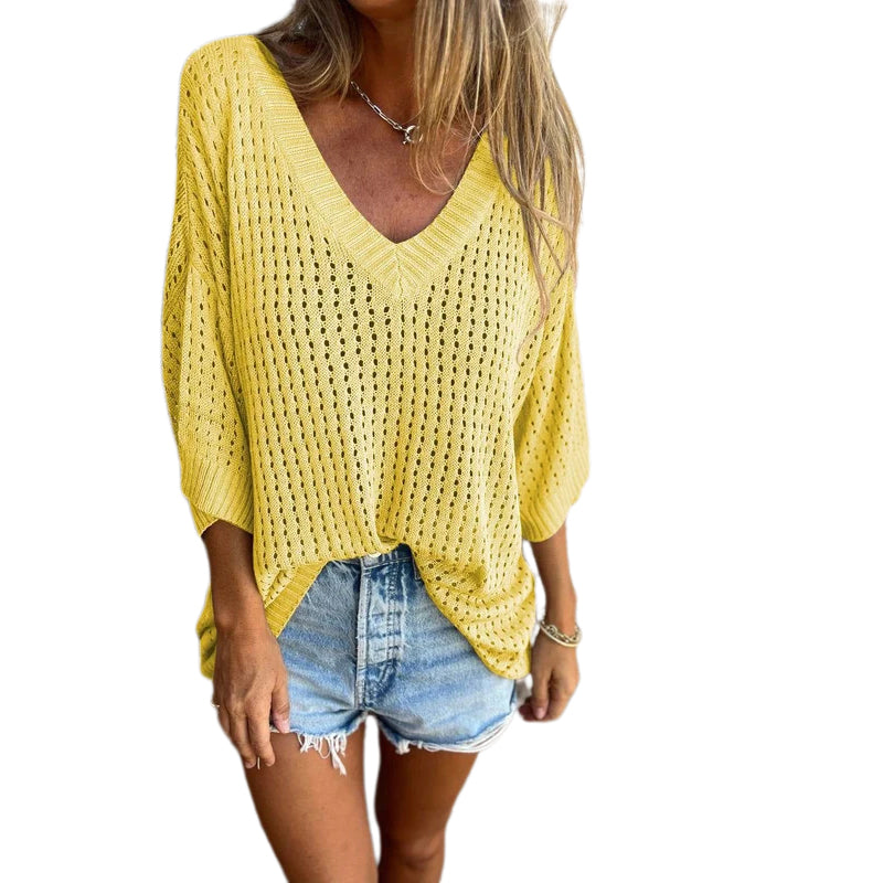 Aubree™️ V-neck hollow knit top