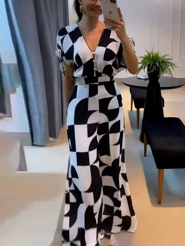 Ave Ajello™ Women's V-Neck Geometric Print Wide Leg Jumpsuit