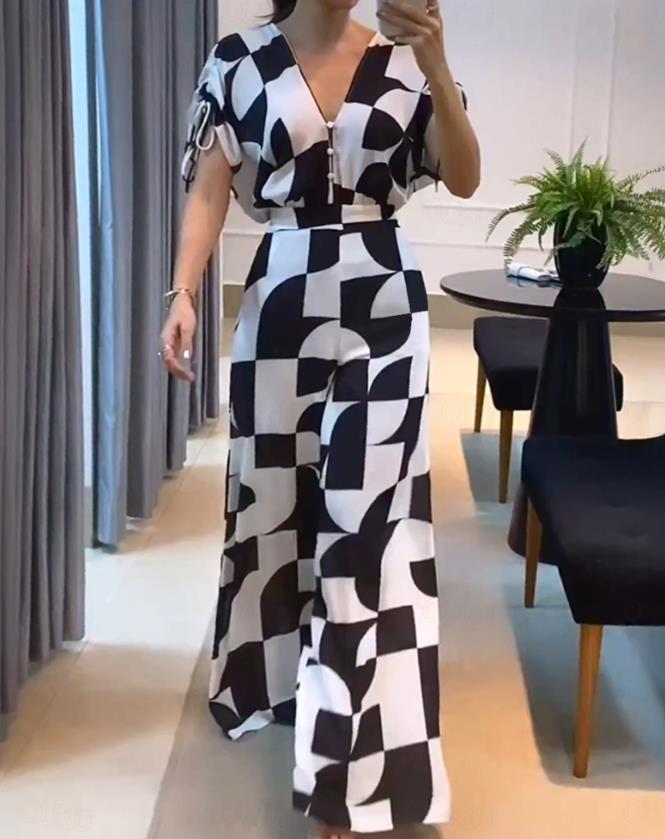 Ave Ajello™ Women's V-Neck Geometric Print Wide Leg Jumpsuit