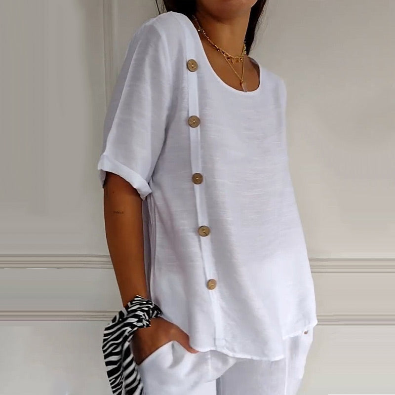 Ave Giangrasso™ Women's Round Neck Button Top