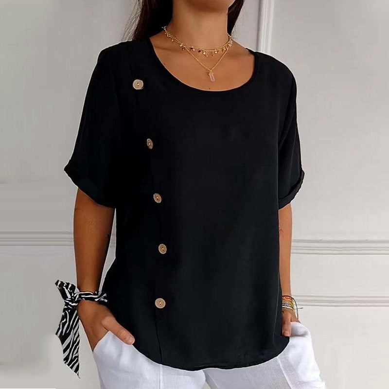 Ave Giangrasso™ Women's Round Neck Button Top