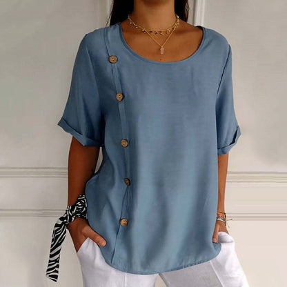 Ave Giangrasso™ Women's Round Neck Button Top