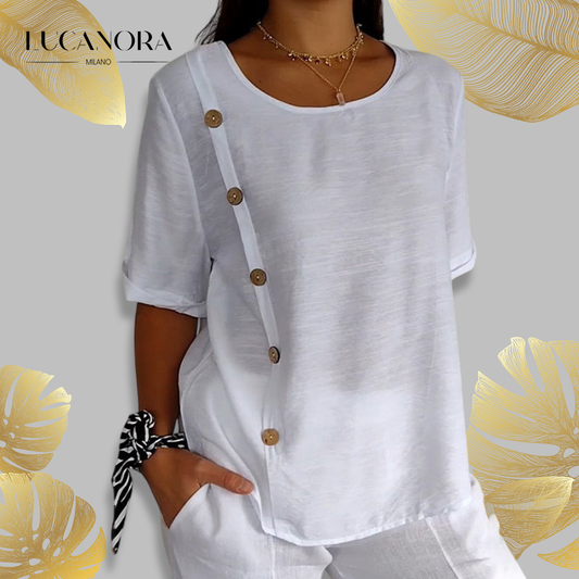 Ave Giangrasso™ Women's Round Neck Button Top