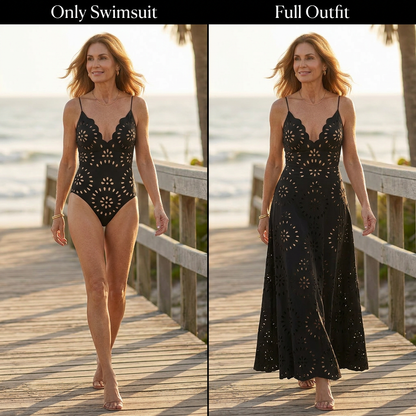Azzurra Angelini™ Floral Eyelet Swimsuit with Maxi Skirt