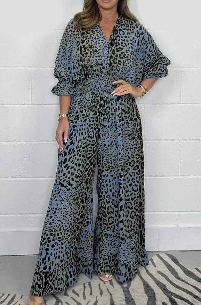 Belina Spinosa™ Leopard print casual loose jumpsuit