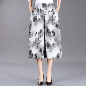 White with black and grey print
