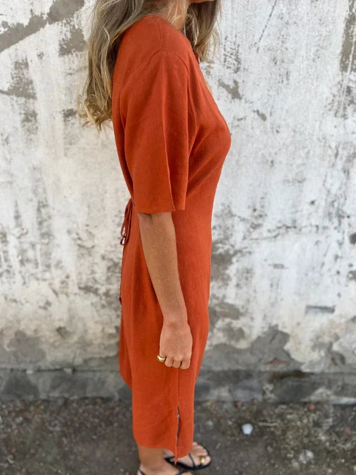 Dora Triglia™ Summer dress with short sleeves and V-shaped print