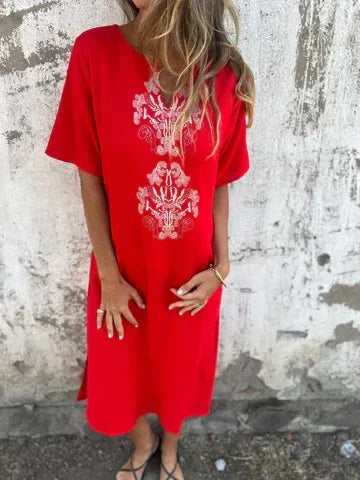 Dora Triglia™ Summer dress with short sleeves and V-shaped print