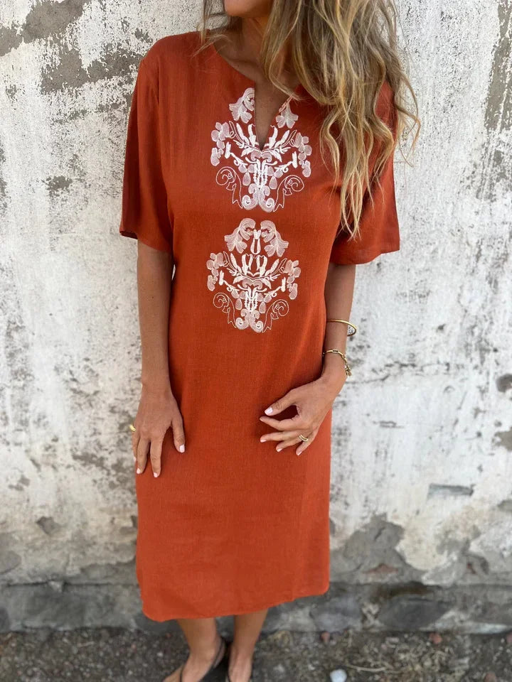 Dora Triglia™ Summer dress with short sleeves and V-shaped print