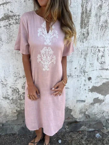 Dora Triglia™ Summer dress with short sleeves and V-shaped print